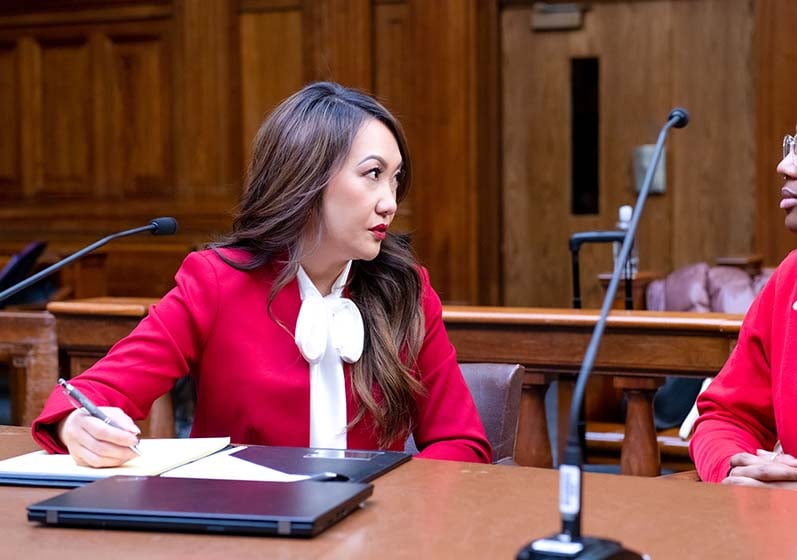 Attorney May Lee in court